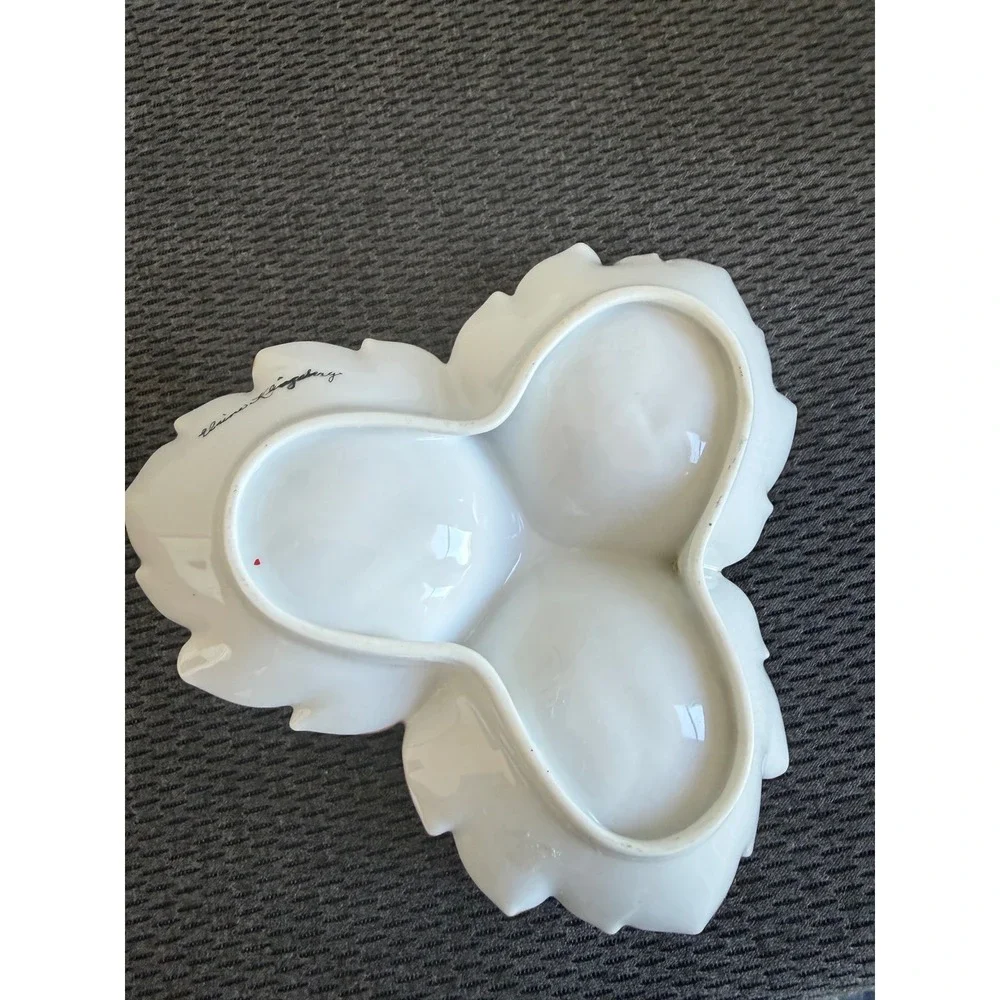 Elaine Klingenberg Hand Painted Porcelain Bird Leaf Nut Dish Gold Trim 6.5